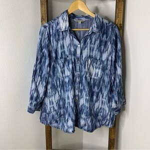 Liverpool Blue Tie-Dye Button-Up Shirt Size M
